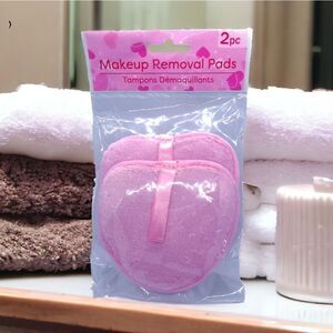 NEW Reusable Beauty Makeup Removal Pads ❤️ Pink Heart Shaped Plush Foam 2-pack